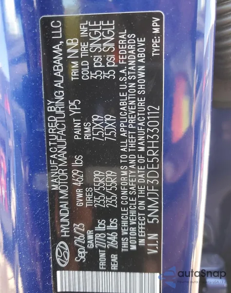 2024 Hyundai Tucson Sel z USA, uszkodzony, nr VIN 5NMJF3DE5RH330112